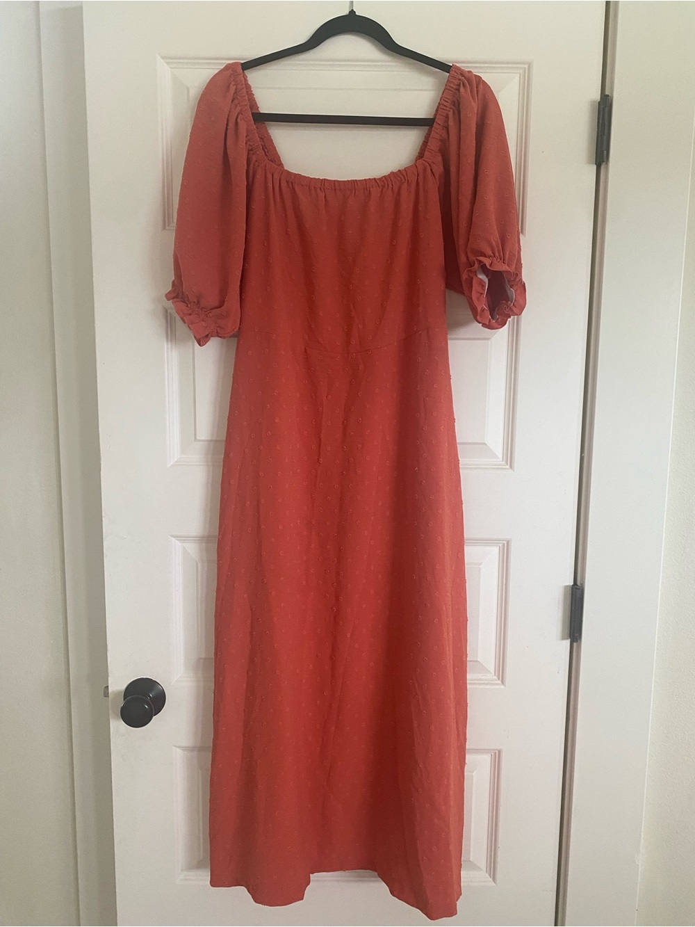 Light orange Midi Dress with Puff Sleeves - Women